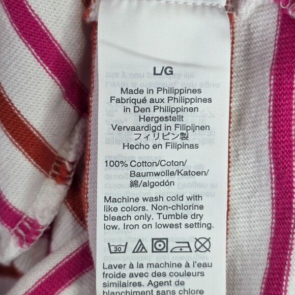 Womens J.Crew Pink Orange White Striped Hooded Pullover Sweatshirt Cotton Size L - Picture 3 of 7